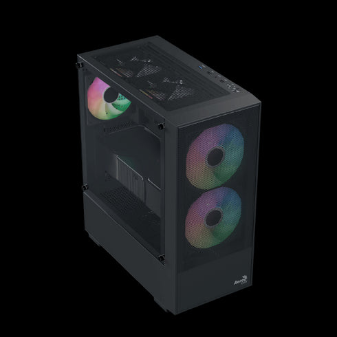 Aerocool B508A Flow Gaming Mid Tower Case with Tempered Glass, Black