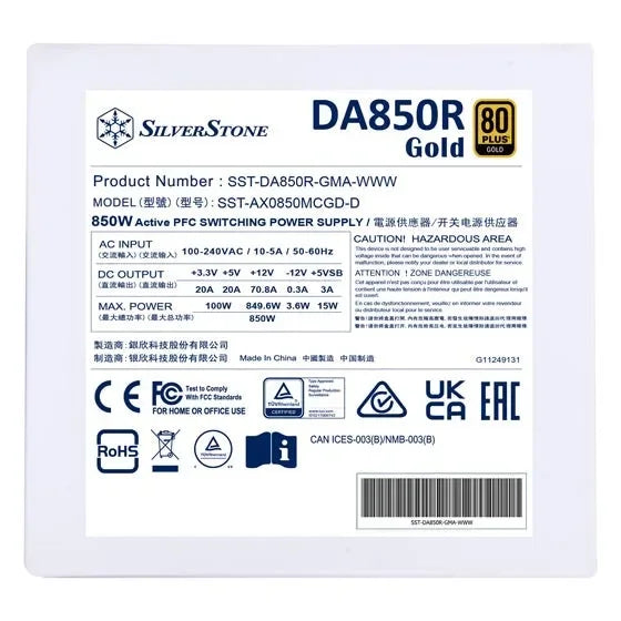 Silverstone DA850R 80 Plus Gold PCIE 5.0 Full Modular ATX Power Supply - Anigma