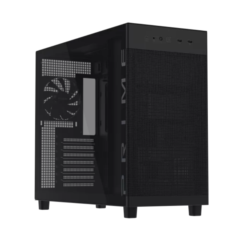 ASUS Prime AP303 Tempered Glass ATX Mid-Tower Case | 44L | 360mm GPU | 360mm Radiator | USB-C 20Gbps | Black