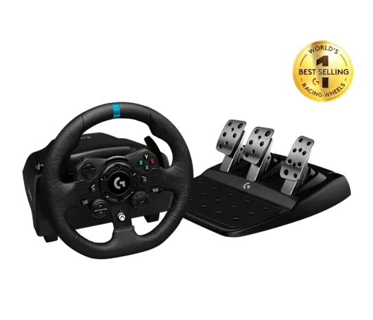 Logitech G923 Racing Wheel and Pedals, TRUEFORCE Feedback, Responsive Driving Design, Dual Clutch Launch Control, Genuine Leather Steering Wheel Cover