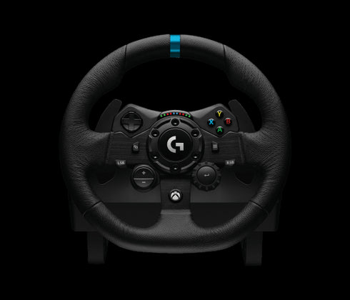 Logitech G923 Racing Wheel and Pedals, TRUEFORCE Feedback, Responsive Driving Design, Dual Clutch Launch Control, Genuine Leather Steering Wheel Cover