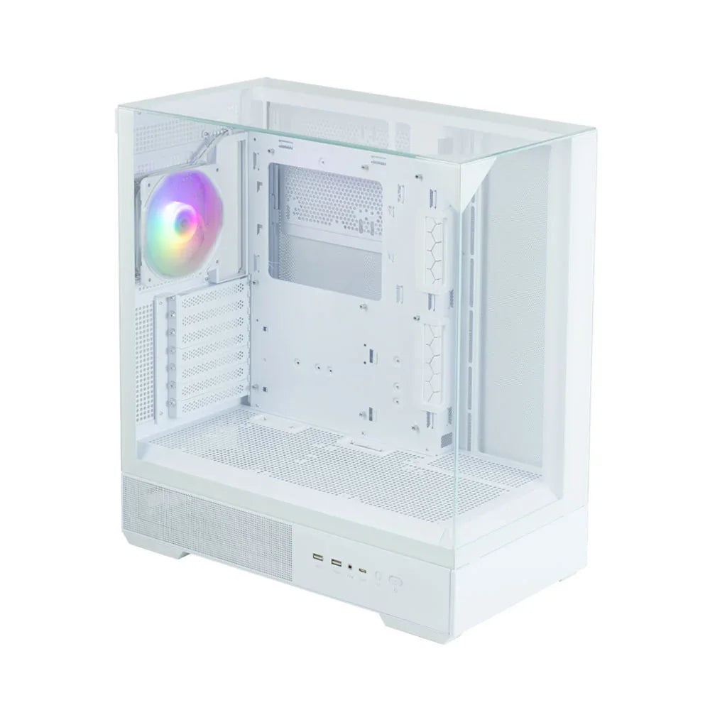 Zalman P40 Prism White ATX Mid-Tower PC Case – Tempered Glass, ARGB