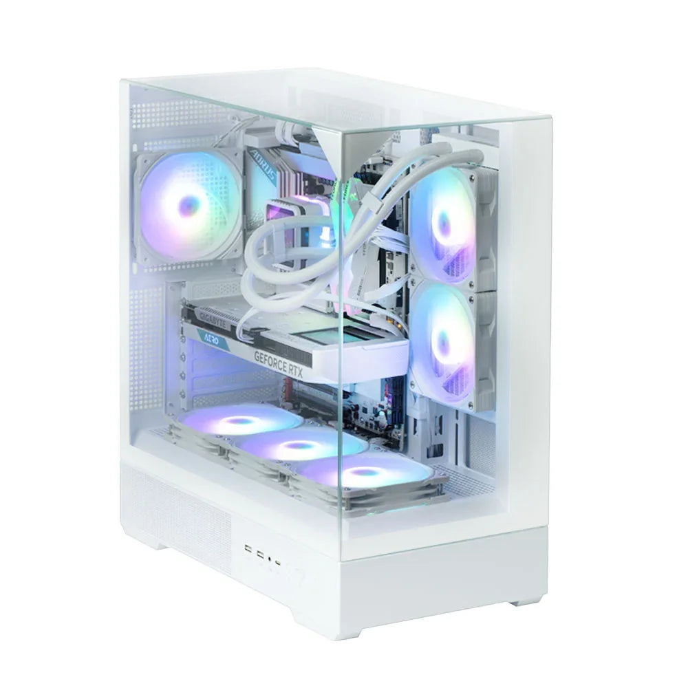 Zalman P40 Prism White ATX Mid-Tower PC Case – Tempered Glass, ARGB
