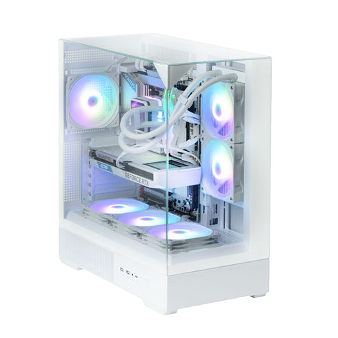 Zalman P40 Prism White ATX Mid-Tower PC Case – Tempered Glass, ARGB