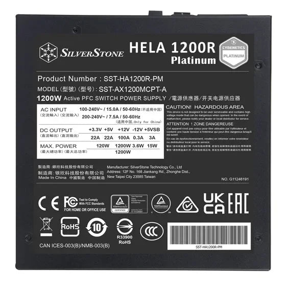 Silverstone HELA 1200R Cybenetics Platinum PCIE 5.0 Full Modular ATX Power Supply - Anigma