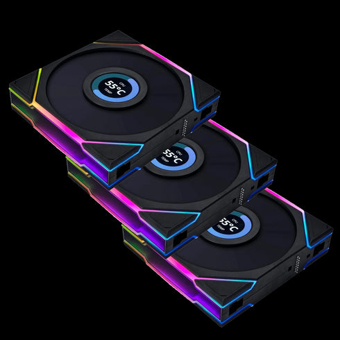 LIAN LI TL120 LCD 120mm ARGB With Controller Black (1 Pack) (3 Fans In Total) - Anigma