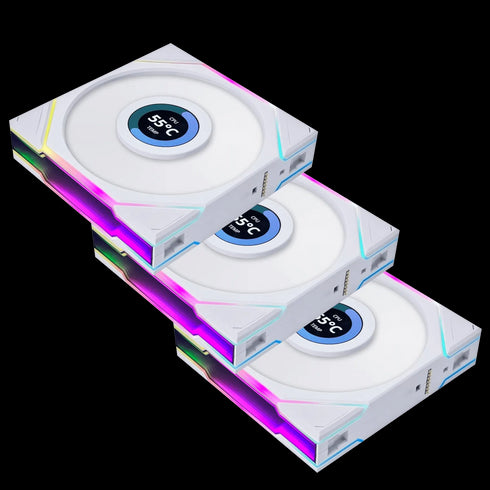 LIAN LI TL120 LCD 120mm ARGB With Controller White (1 Pack) (3 Fans In Total) - Anigma