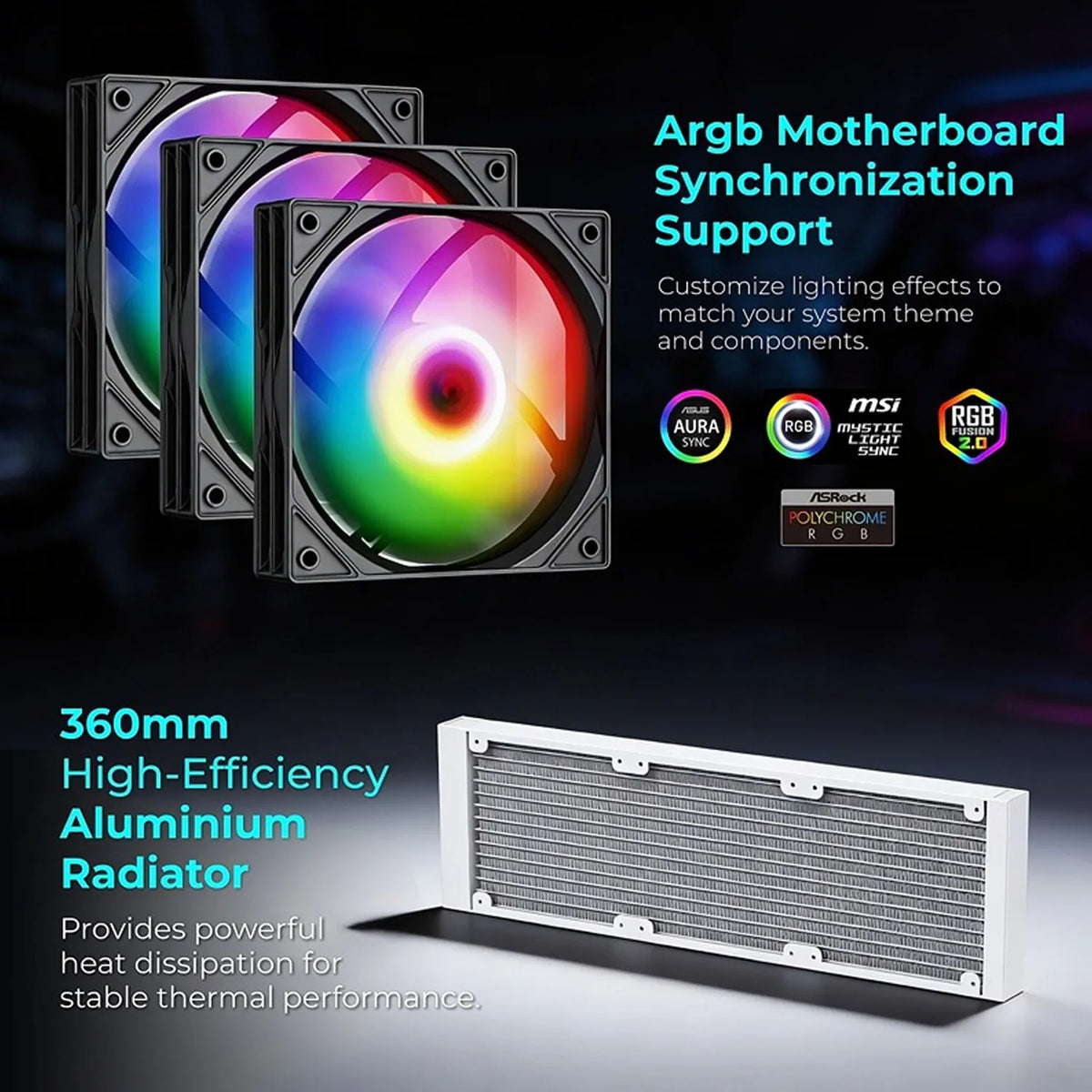 Tortox Nextgen Nivora 360mm ARGB AIO Liquid CPU Cooler - White