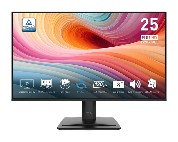 MSI PRO MP251 E2 Business Productivity Monitors, 25" IPS Display, FHD Resolution, 120Hz Refresh Rate, 1ms (MPRT) Response Time