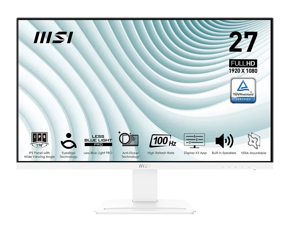 MSI Pro MP273AW Desktop Business Monitor 27" Full HD - IPS Panel 1920x1080, 100Hz - White