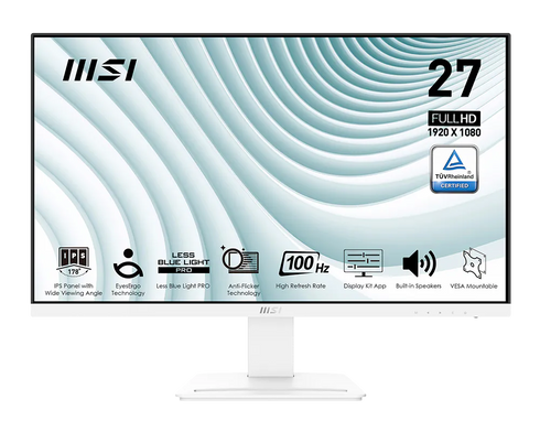 MSI Pro MP273AW Desktop Business Monitor 27" Full HD - IPS Panel 1920x1080, 100Hz - White