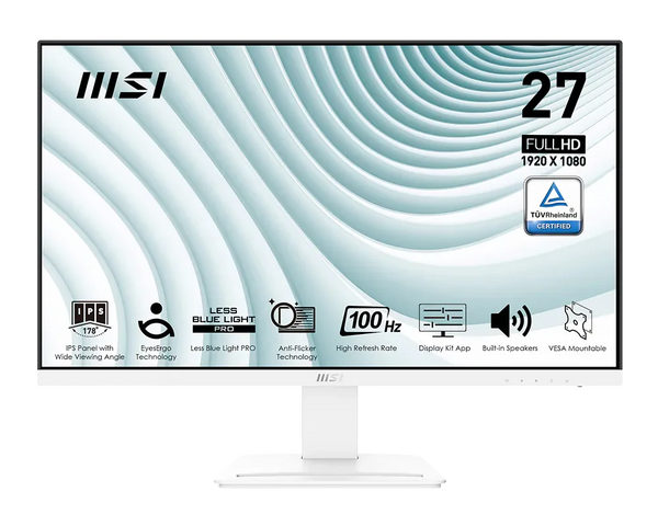 MSI Pro MP273AW Desktop Business Monitor 27" Full HD - IPS Panel 1920x1080, 100Hz - White