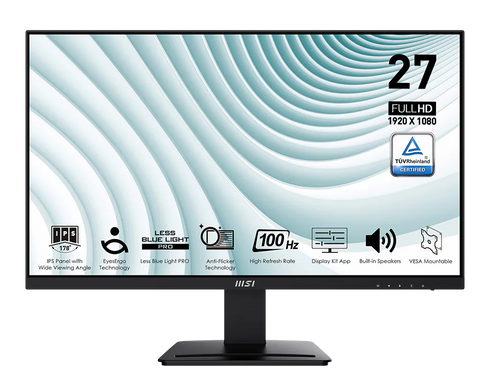 MSI Pro MP273A Desktop Business Monitor 27" Full HD - IPS Panel 1920x1080, 100Hz