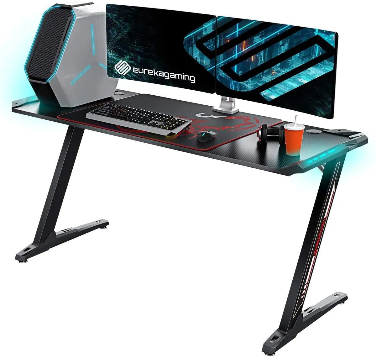 Eureka Ergonomic Z60 Black Gaming Desk with RGB Lights Anigma
