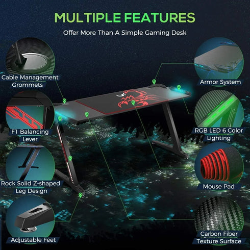 Eureka Ergonomic Z60 Black Gaming Desk with RGB Lights - Anigma