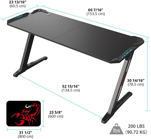 Eureka Ergonomic Z60 Black Gaming Desk with RGB Lights - Anigma