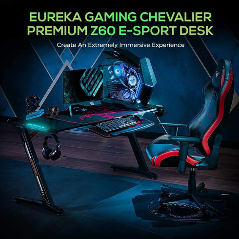 Eureka Ergonomic Z60 Black Gaming Desk with RGB Lights - Anigma