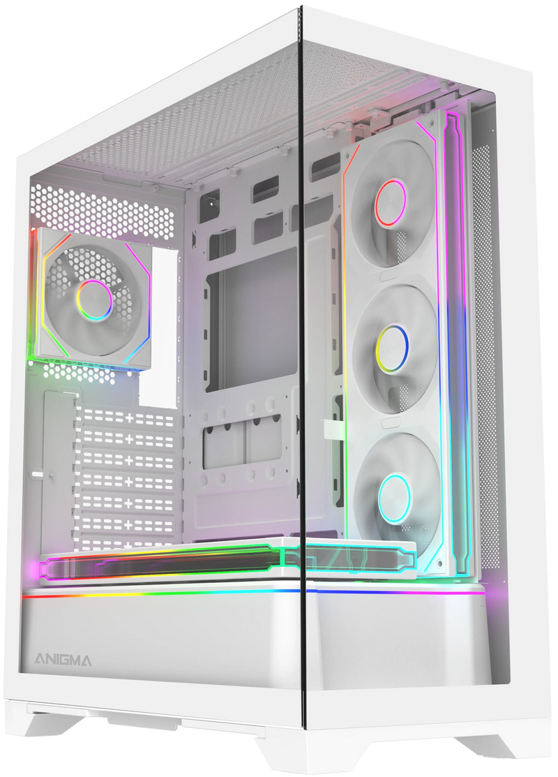Anigma AN02 ATX Tempered Glass Case, Hidden Connector Edition, White