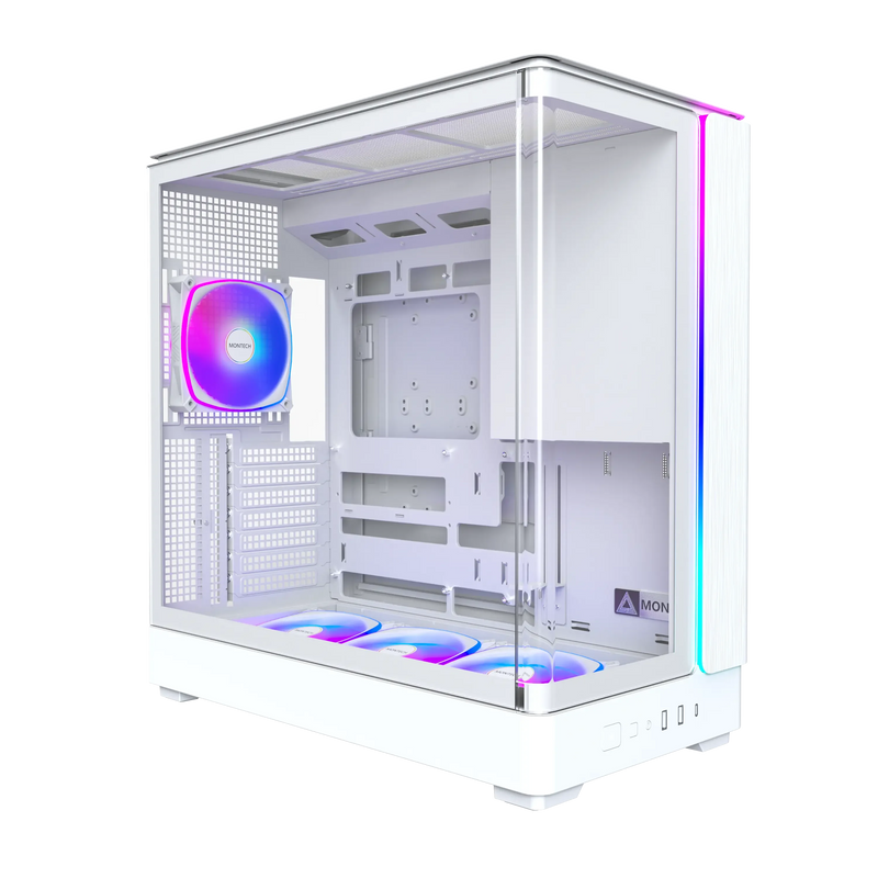 Montech KING 45 PRO ATX Mid-Tower Case – Curved Panoramic Glass & Chimney Airflow, White