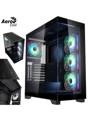 AEROCOOL B507F-G ARGB Mid-Tower Gaming Case, 4x ARGB Fans, USB Type‑C, Black
