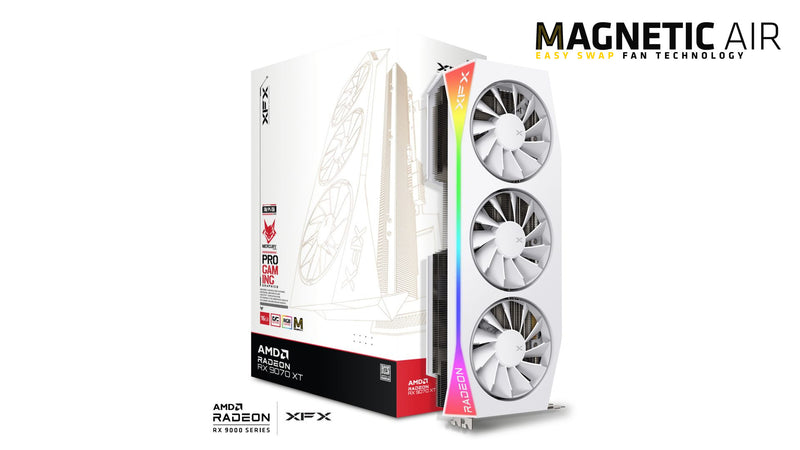 XFX Mercury AMD Radeon RX 9070 XT OC White Magnetic Air RGB 16GB GDDR6 | RDNA 4 | 3100MHz | PCIe 5.0
