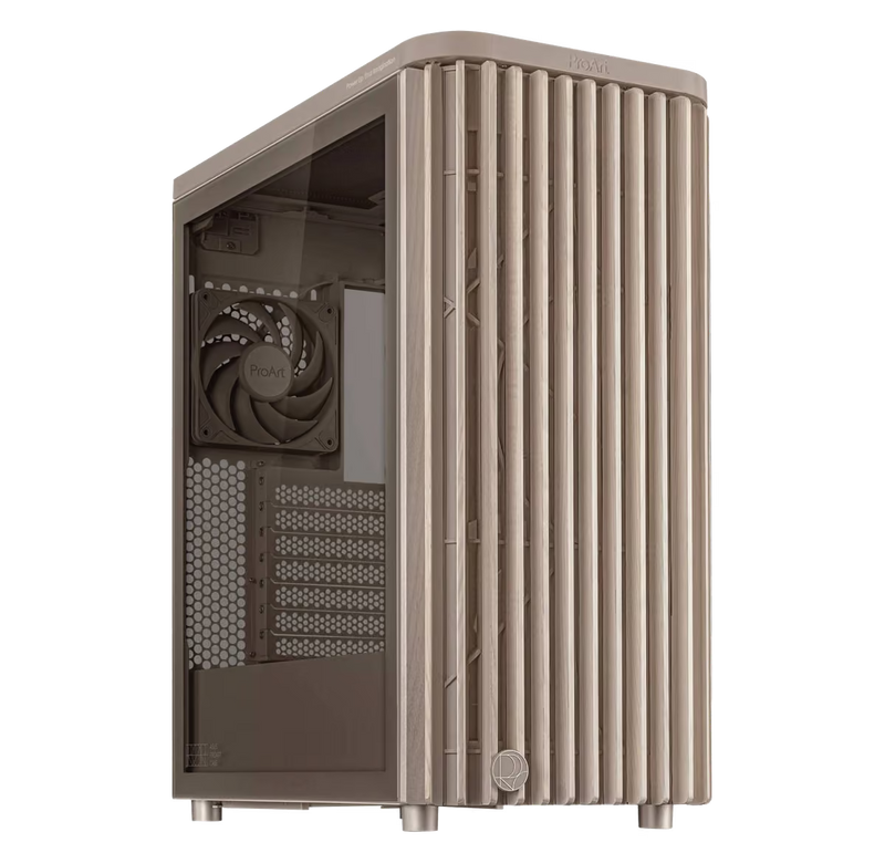 ASUS ProArt PA401 Wood Edition TG ATX Case | FSC Ash Wood | 2×160mm Fans | 315mm GPU | USB-C 20Gbps | Beige