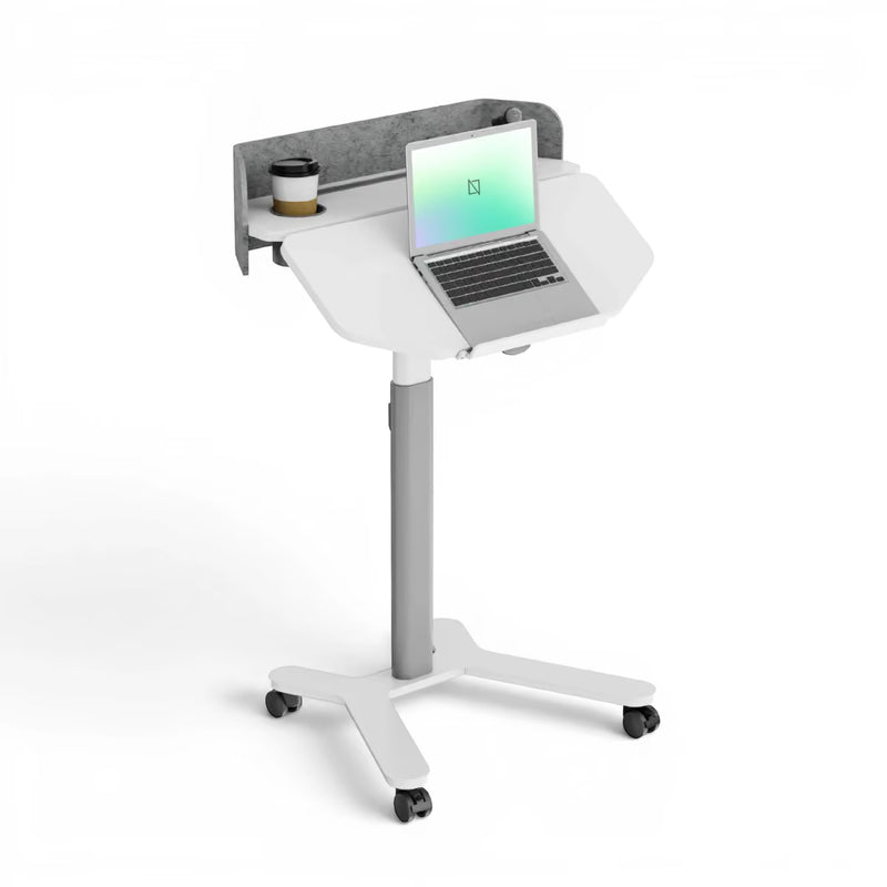 Navodesk GO Standing Desk White | Gas-Spring | 71-114.5cm | Tilt | Lockable Casters | Cup Holder