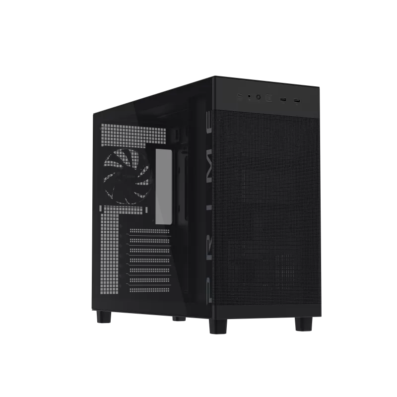 ASUS Prime AP303 Tempered Glass ATX Mid-Tower Case | 44L | 360mm GPU | 360mm Radiator | USB-C 20Gbps | Black